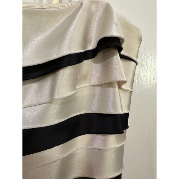 BCBGMAXAZRIA Women's Black White Strapless Tiered Satin Sheath Dress Size 4P - Picture 6 of 12